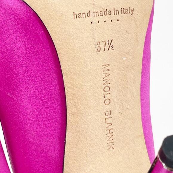 Manolo Blahnik Fuchsia Hangisi Satin Pointed Toe Crystal Detailed Pump IT 37.5 - Picture 12 of 12
